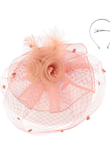 FASCINATOR-3 LAYERS FLOWER W/MESH VEIL  W/FEATHERS