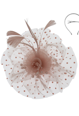 FASCINATOR-FLORAL FEATHER W/DOTTED VEIL
