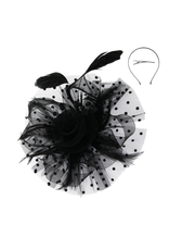 FASCINATOR-FLORAL FEATHER W/DOTTED VEIL