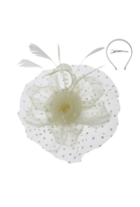 FASCINATOR-FLORAL FEATHER W/DOTTED VEIL