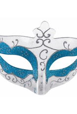 MASK-HALF VENETIAN W/RIBBON, BLUE/WHT