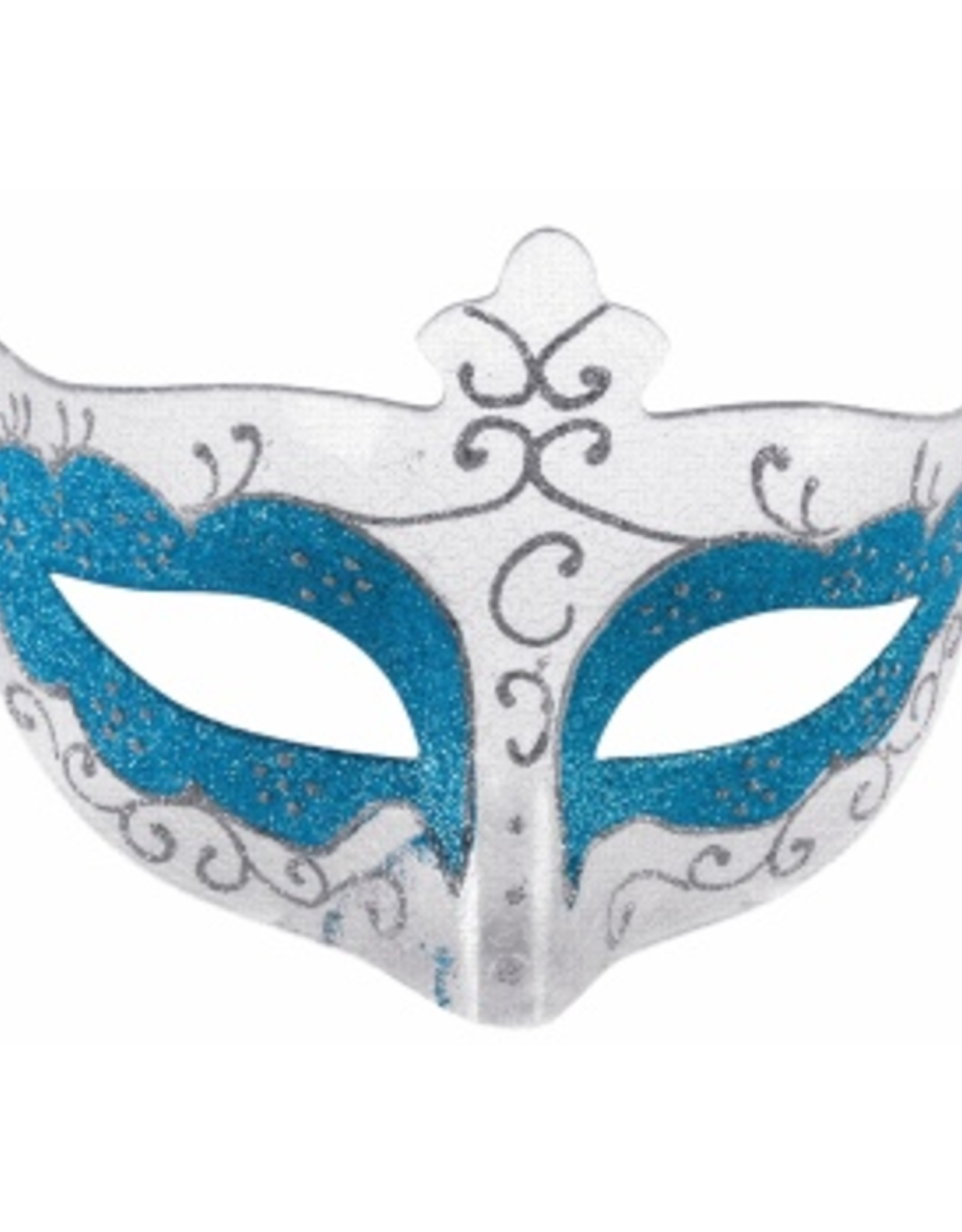 MASK-HALF VENETIAN W/RIBBON, BLUE/WHT