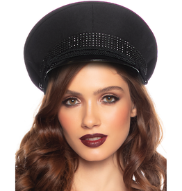 HAT-OFFICER W/RHINESTONE BAND, CLOTH BLACK