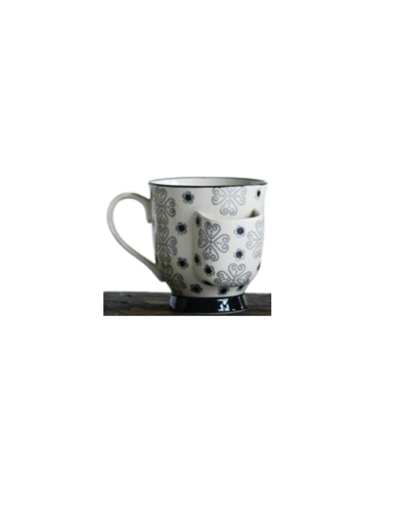 CUP-W/TEABAG HOLDER PATTERNED-STONEWARE