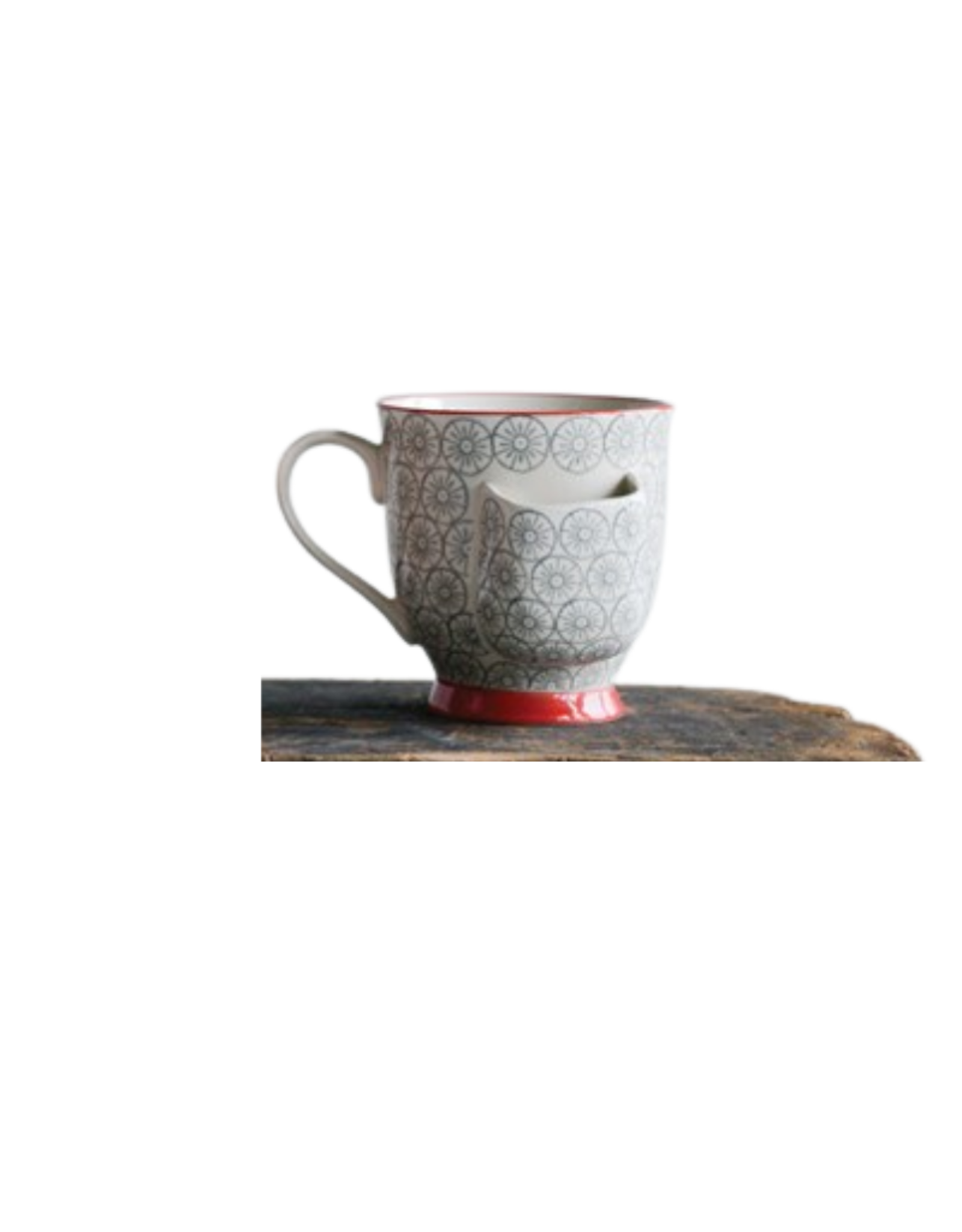 CUP-W/TEABAG HOLDER PATTERNED-STONEWARE