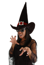 HAT-WITCH-BLK W/RED BAND W/BUCKLE