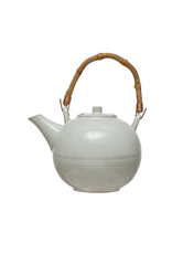 TEAPOT-TEXTURE W/BAMBOO HANDLE W/METAL STRAINER WHT