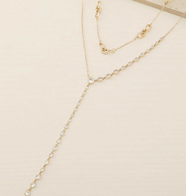 NECKLACE-LAYERED-LARIAT W/CRYSTALS GOLD