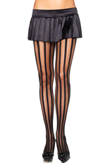 PANTYHOSE-SHEER W/VERTICAL STRIPE, BLACK