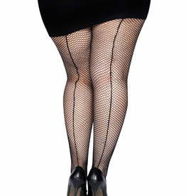 PANTYHOSE-FISHNET W/BACKSEAM, BLACK, PLUS SIZE