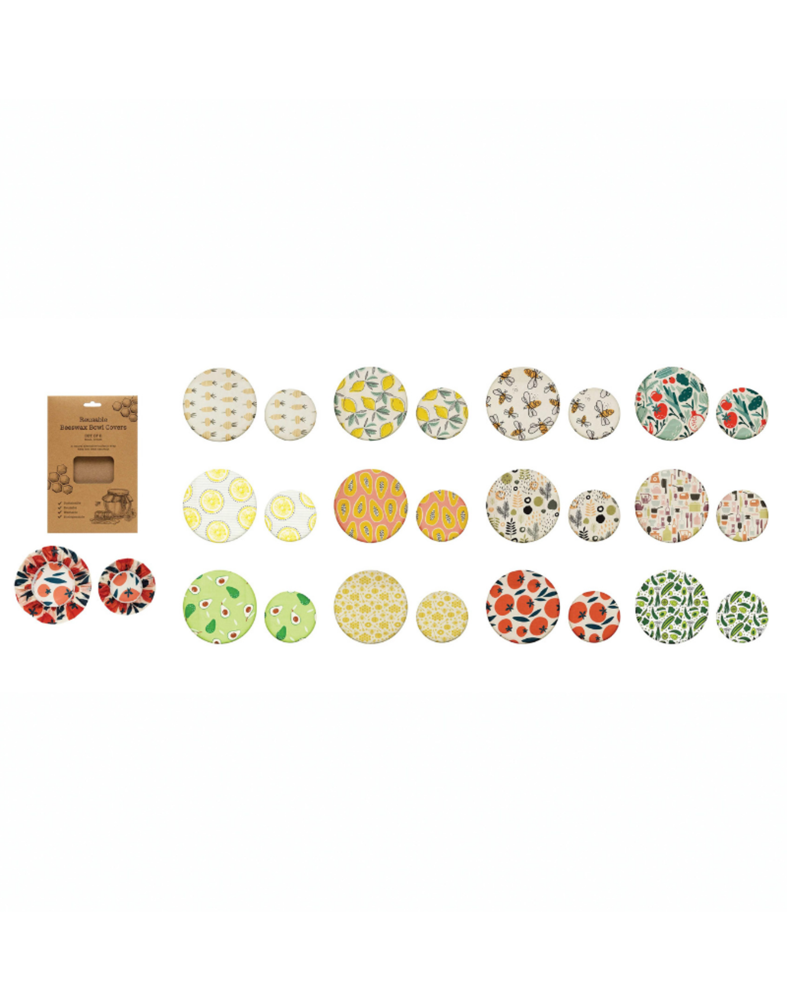 FOOD COVER BEESWAX W/PRINT-ROUND-SET OF 2