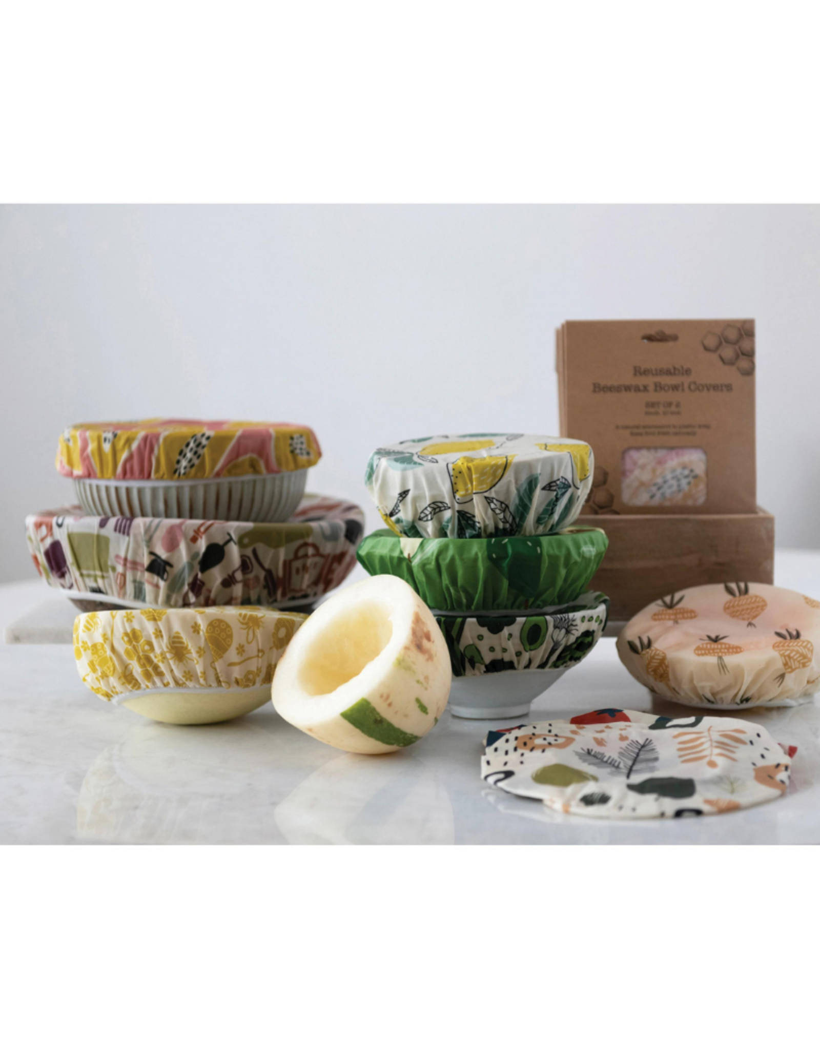 FOOD COVER BEESWAX W/PRINT-ROUND-SET OF 2
