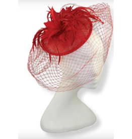 FASCINATOR-DISC W/NETTING/FTRS RED