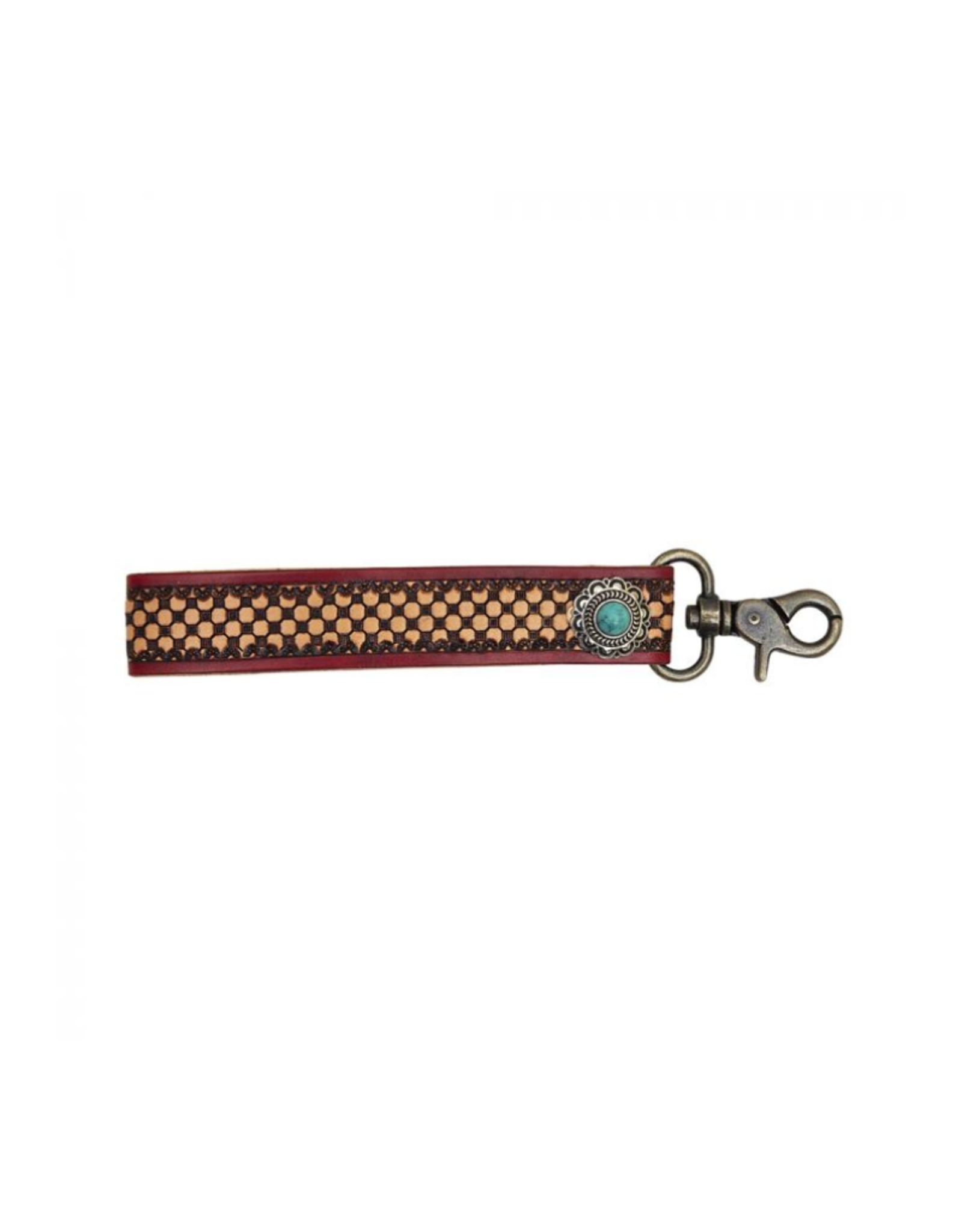 Myra Bag KEY FOB-LEATHER TOOLED W/TURQ