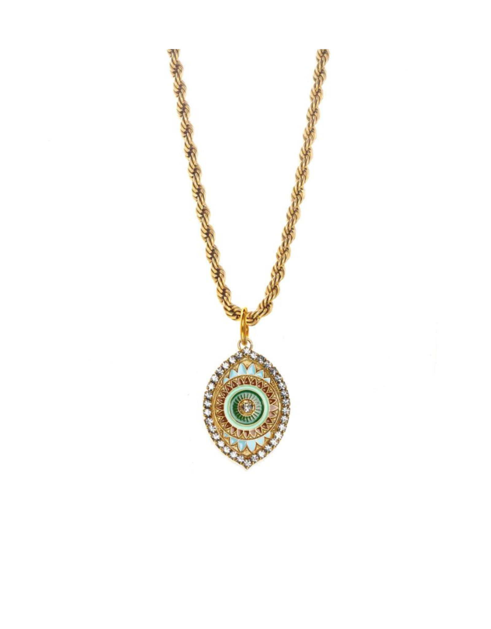 TOVA NECKLACE-LENNON-BRASS/GRN PENDANT