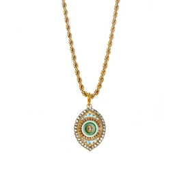 TOVA NECKLACE-LENNON-BRASS/GRN PENDANT