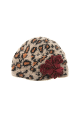 Faire/French Knot HAT-KNIT BEANIE-FELT FLWR LEOPARD