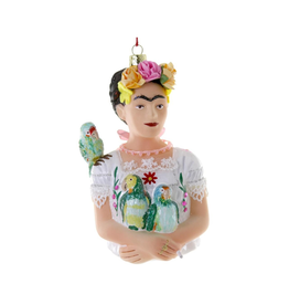 Cody Foster ORNAMENT-GLASS-FRIDA KAHLO W/PARROTS