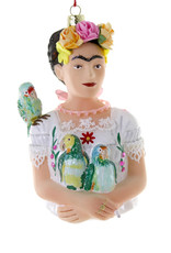 Cody Foster ORNAMENT-GLASS-FRIDA KAHLO W/PARROTS