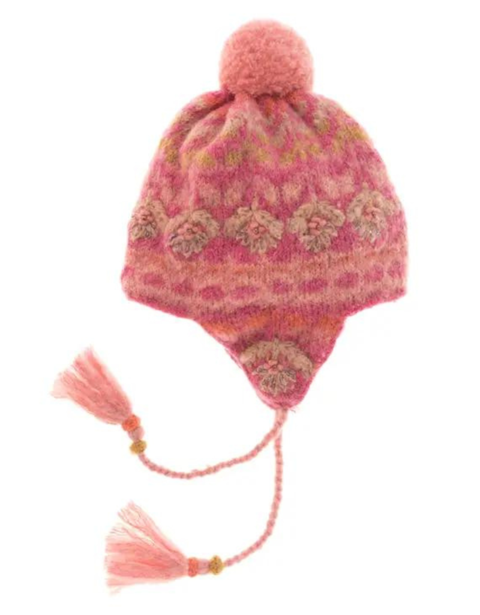 Faire/French Knot HAT-HOOD-EARFLAP-COZY FLORAL, PINK