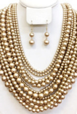 NECKLACE SET-PEARL MULTI ROWS/SIZES