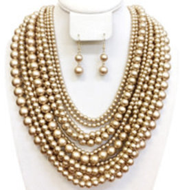 NECKLACE SET-PEARL MULTI ROWS/SIZES