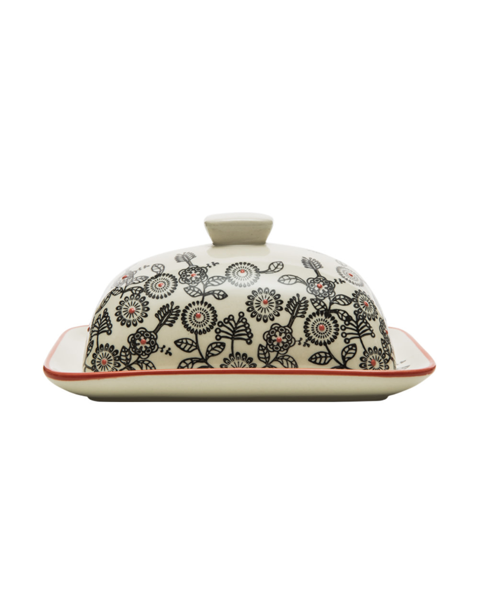 Keena/Tranquillo BUTTER DISH-FLORAL BLK/WHT 2 PC