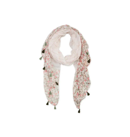 Faire/Hadley Wren SCARF-FOLK MEADOW PK/WHT W/TASSELS