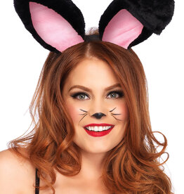 ANIMAL HEADBAND-BUNNY EARS, PLUSH, BLACK