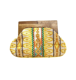 BAG-CLUTCH W/WOODEN HANDLE YELLOW