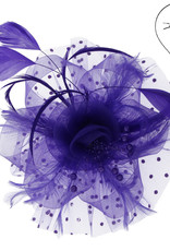 FASCINATOR-FLORAL FEATHER W/DOTTED VEIL