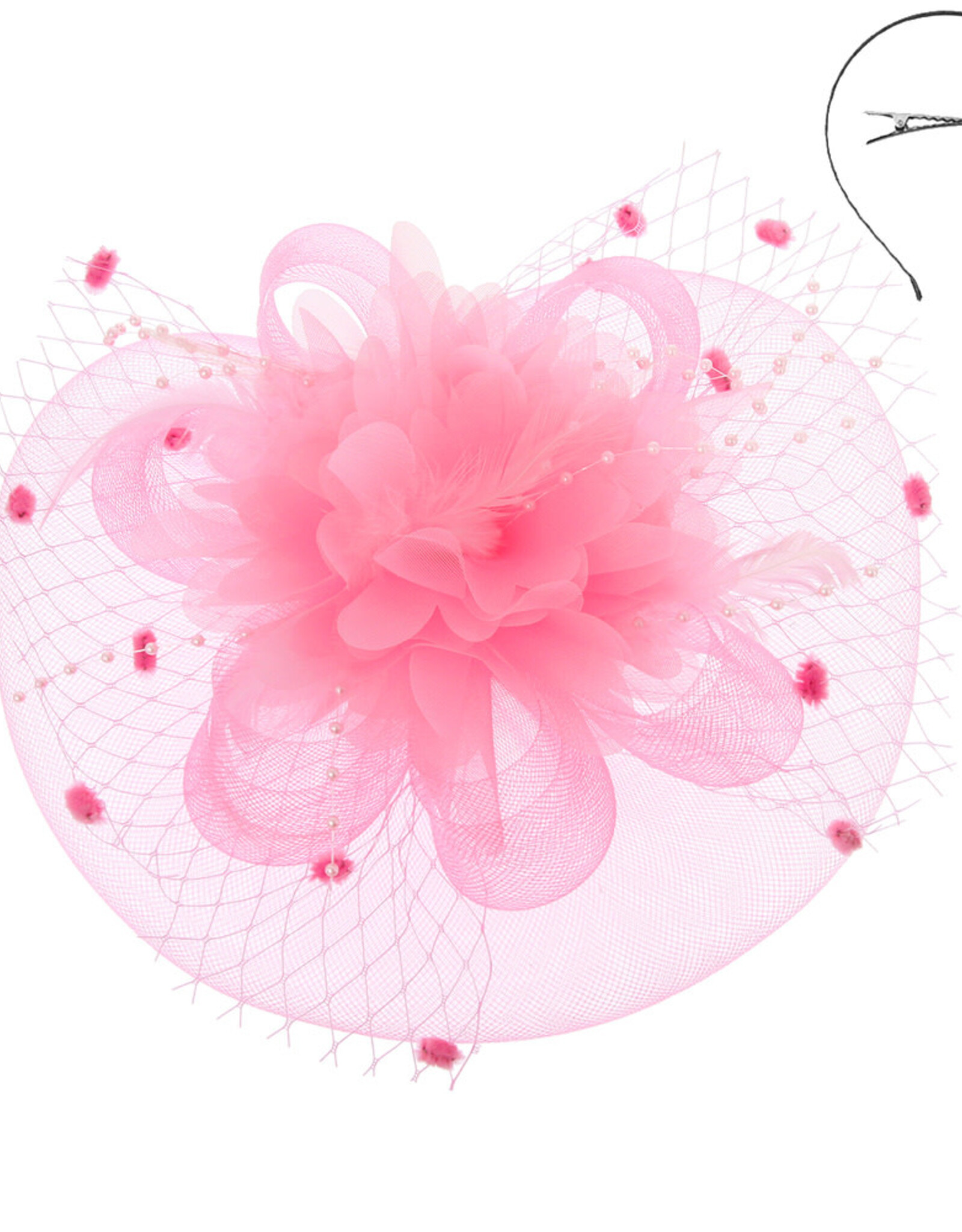 FASCINATOR-SATIN FLWR MESH VEIL