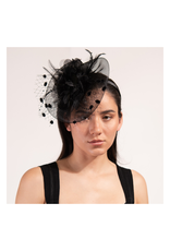 FASCINATOR-SATIN FLWR/FTR W/DOTS