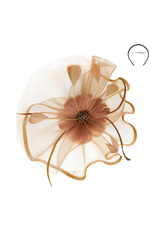 FASCINATOR-FLORAL CTR W/SATIN TRIM MESH