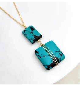 Faire/Edgy Petal NECKLACE-TURQUOISE/GLD WRAPPED SQUARES