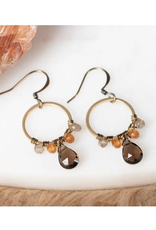 Faire/Edgy Petal EARRINGS-QUARTZ/BRWN JADE HOOP