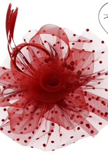 FASCINATOR-FLORAL FEATHER W/DOTTED VEIL