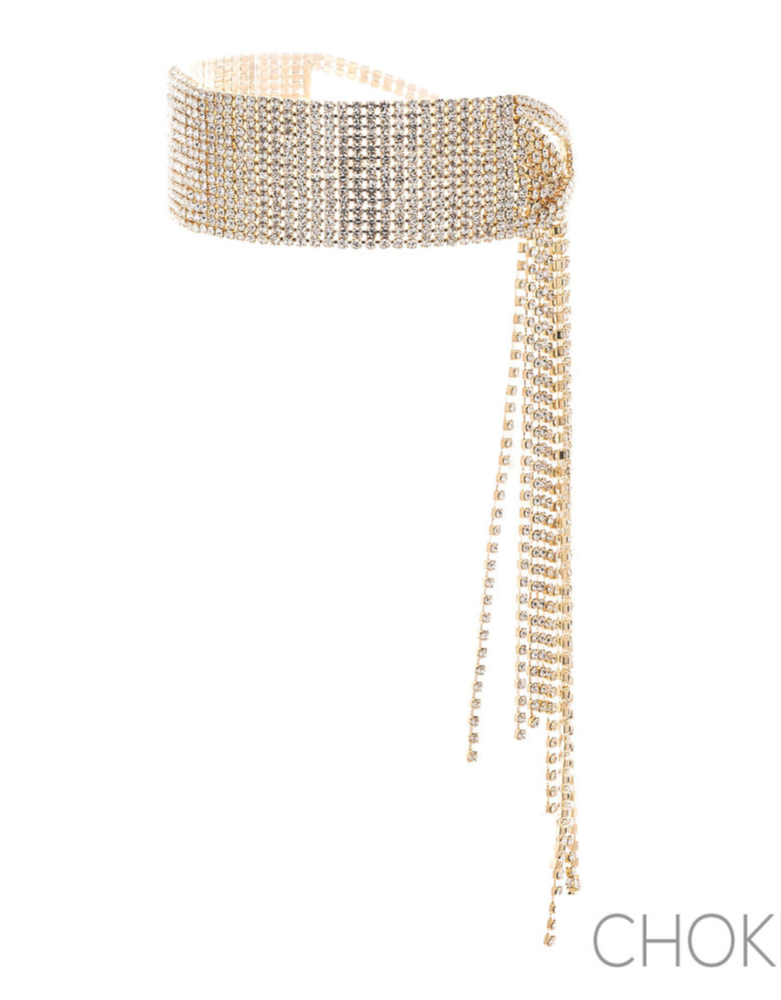 CHOKER-RHINESTONE SIDE TASSEL