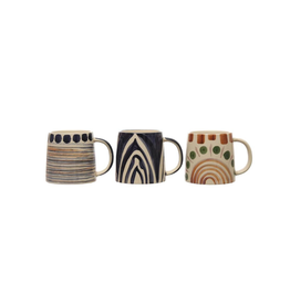 MUG-HAND PAINTED STONEWARE W/DESIGN MULTI ASST