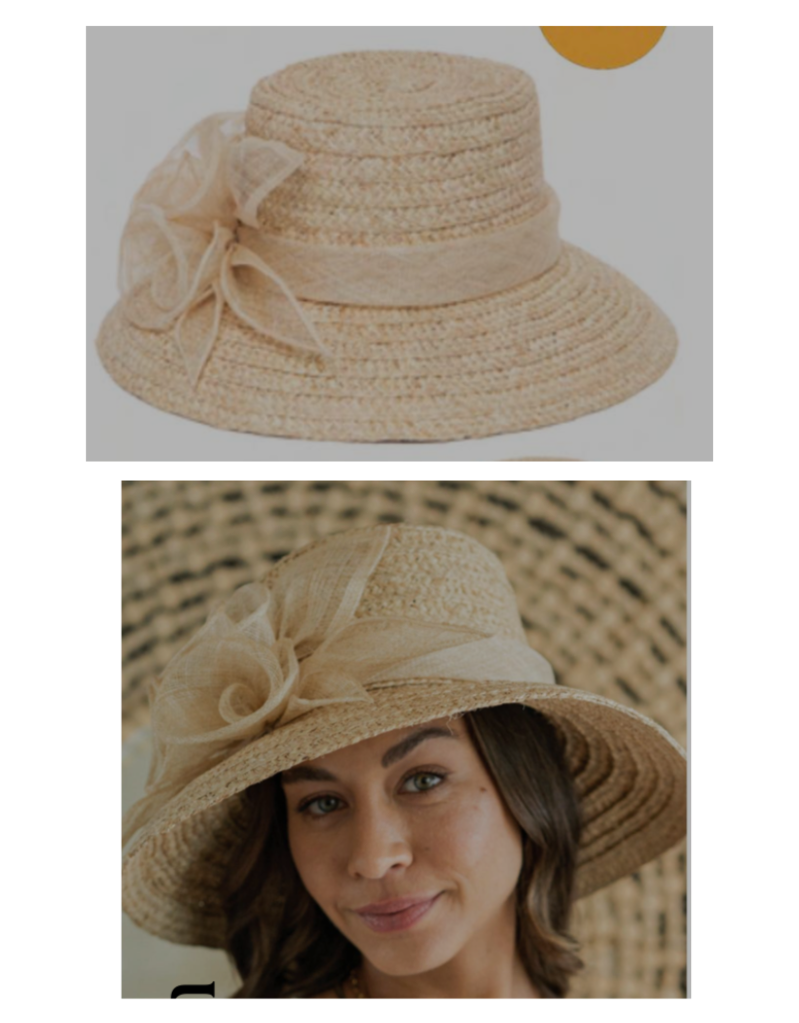 HAT-S OCCASION  STRAW W/FLORAL FABRIC BAND NAT