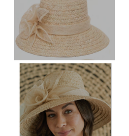 HAT-S OCCASION  STRAW W/FLORAL FABRIC BAND NAT