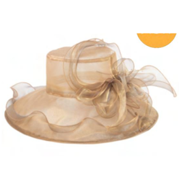 HAT-S OCCASION ORGANZA W/FLRAL/FRILLS GOLD