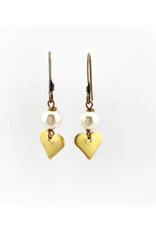 Faire/Edgy Petal EARRINGS-DAINTY HEART/PEARL BRASS