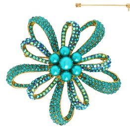 BROOCH-RHINESTONE-FLOWER LOOPED