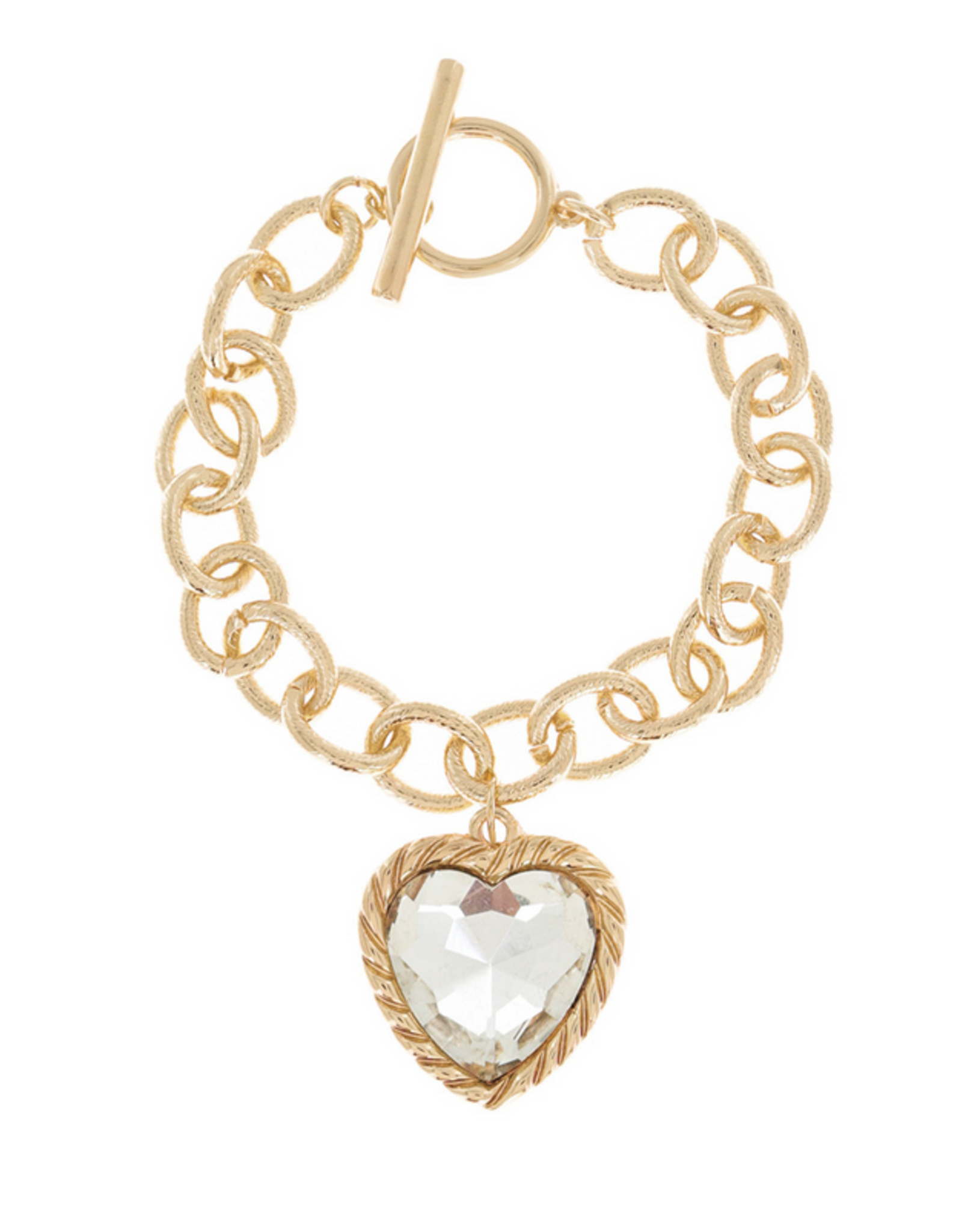 BRACELET-CRYSTAL HEART ON CHAIN CLR