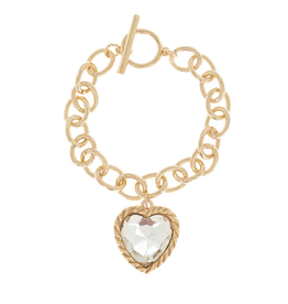 BRACELET-CRYSTAL HEART ON CHAIN CLR