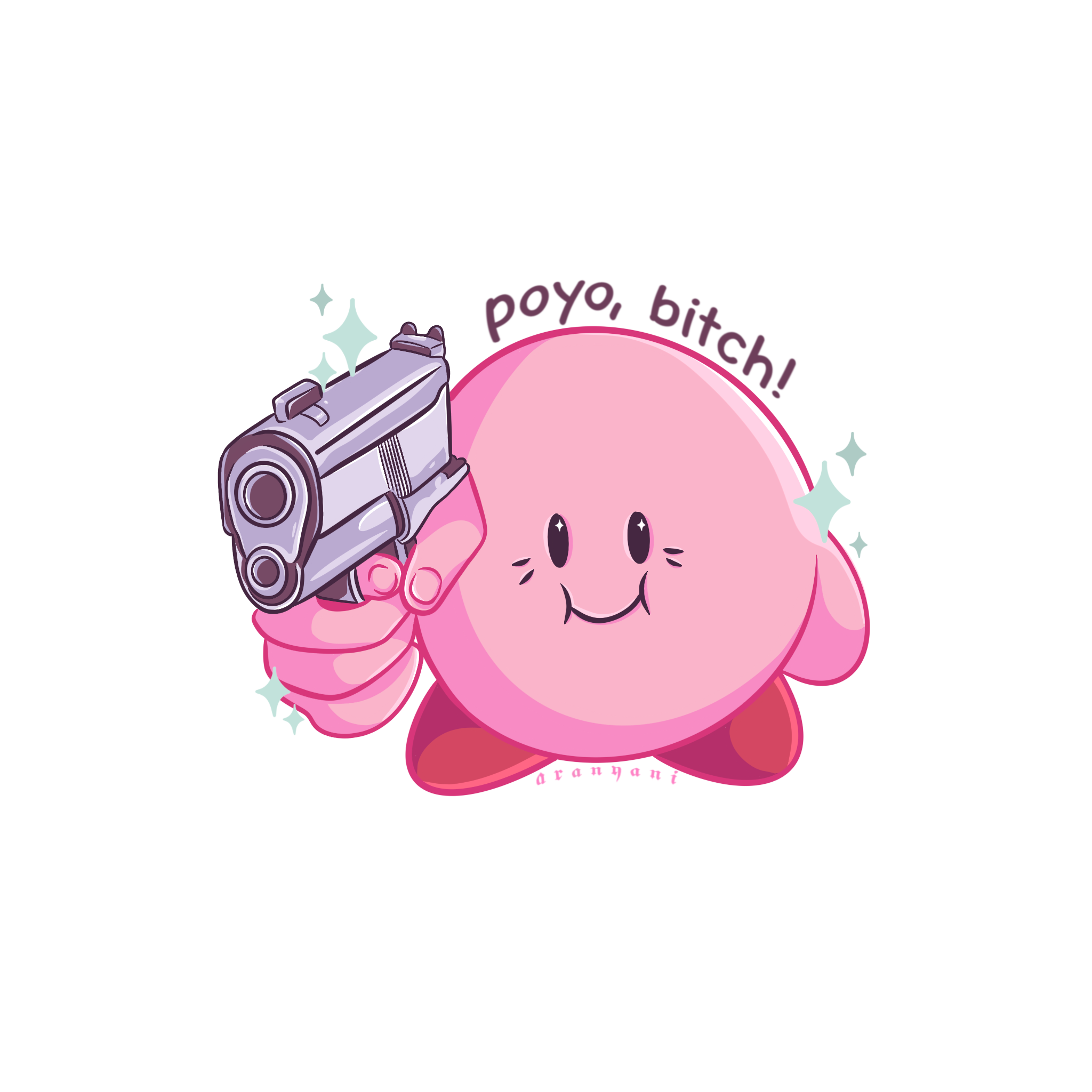 Sticker Aranyani 10cm - Kirby with a gun meme - Le coin du jouet