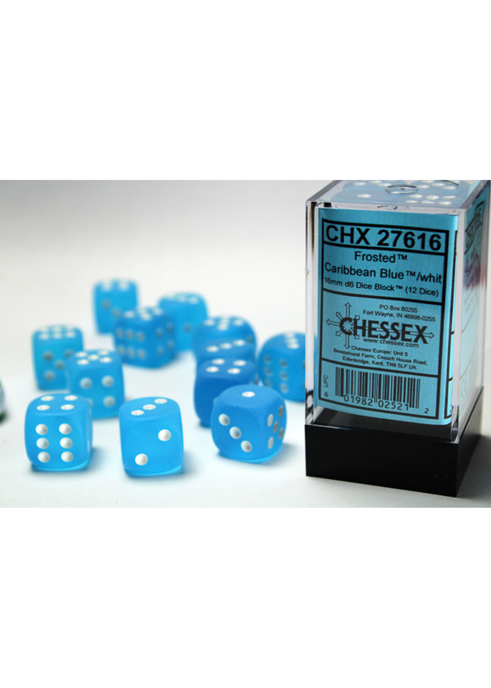 Chessex Frosted Caribbean Blue/white 16mm d6 Dice Block (12 dice)