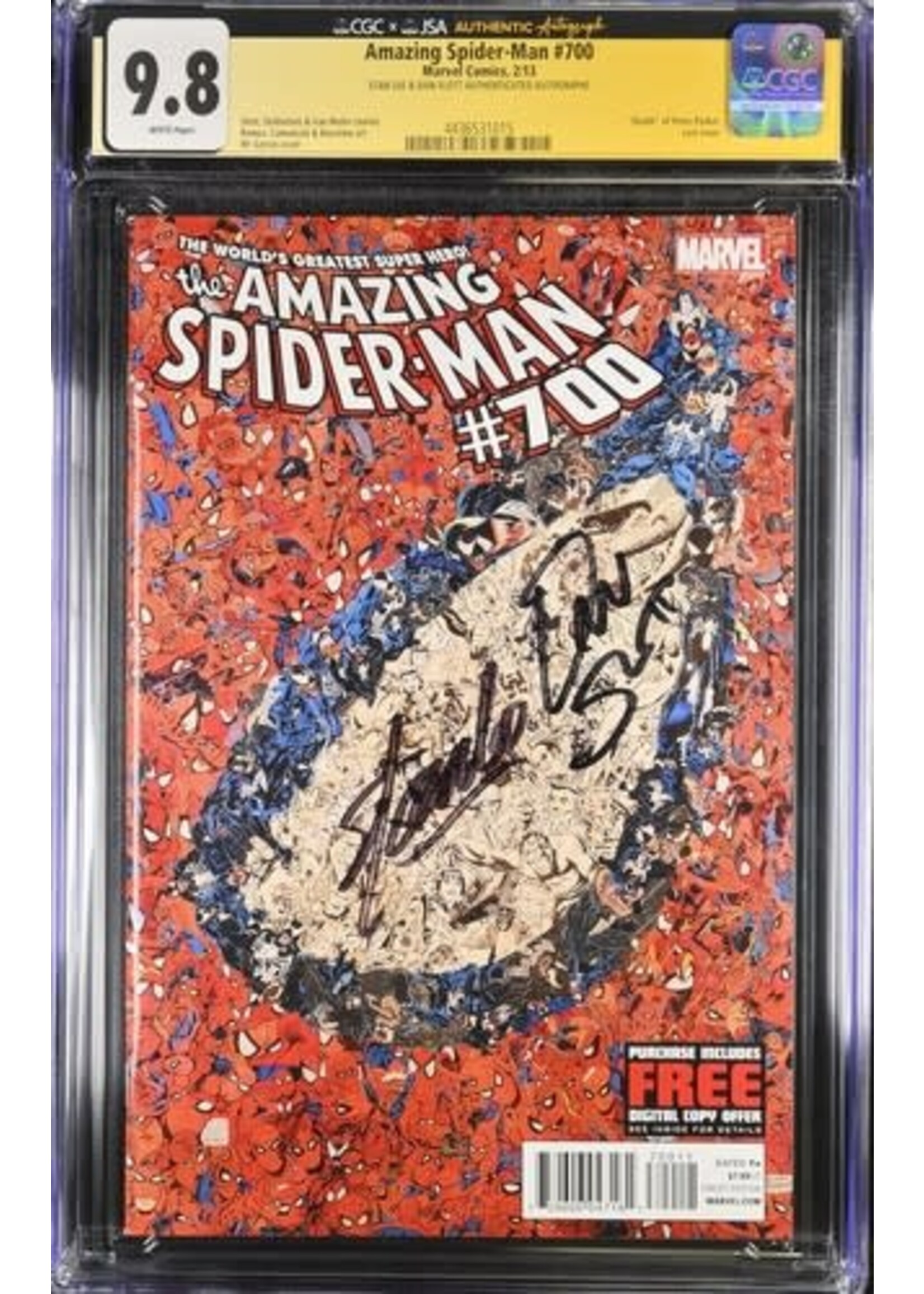 Marvel Comics Amazing Spider-Man #700 signed by Stan Lee & Dan Scott 9.8 gradé CGCxJSA