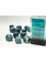 Chessex Phantom Teal/gold 16mm d6 Dice Block (12 dice)
